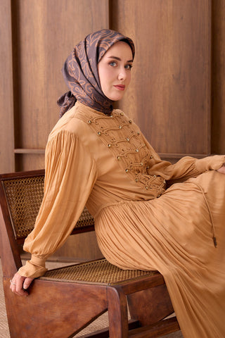 Twill İpek Eşarp Floral Paisley Kahverengi - Twill İpek Eşarp - | Silk Home