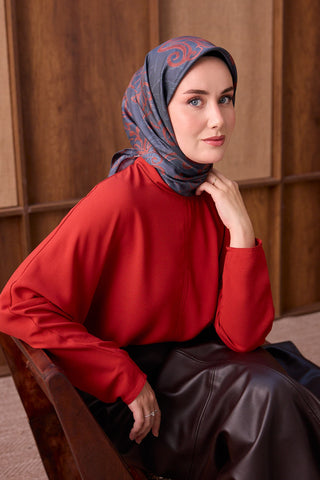 Twill İpek Eşarp Floral Paisley Koyu Füme - Twill İpek Eşarp - | Silk Home