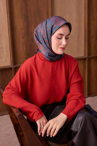 Twill İpek Eşarp Floral Paisley Koyu Füme - Twill İpek Eşarp - | Silk Home