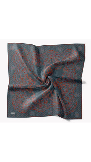 Twill İpek Eşarp Floral Paisley Koyu Füme - Twill İpek Eşarp - | Silk Home