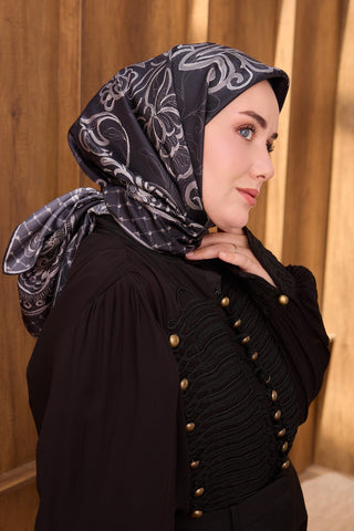 Twill İpek Eşarp Floral Paisley Koyu Lacivert - Twill İpek Eşarp - | Silk Home