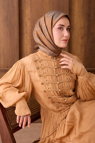 Twill İpek Eşarp Floral Paisley Taba - Twill İpek Eşarp - | Silk Home