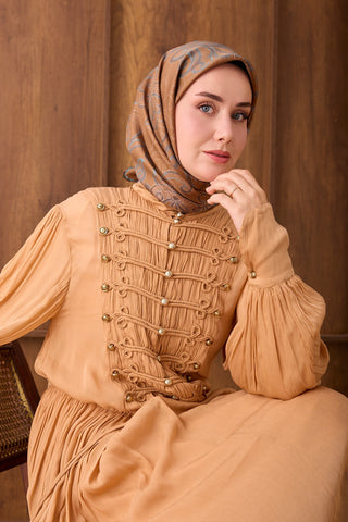 Twill İpek Eşarp Floral Paisley Taba - Twill İpek Eşarp - | Silk Home
