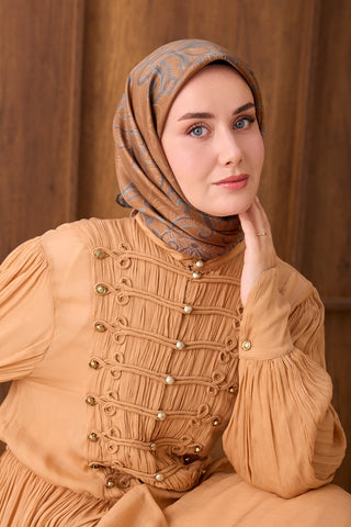 Twill İpek Eşarp Floral Paisley Taba - Twill İpek Eşarp - | Silk Home