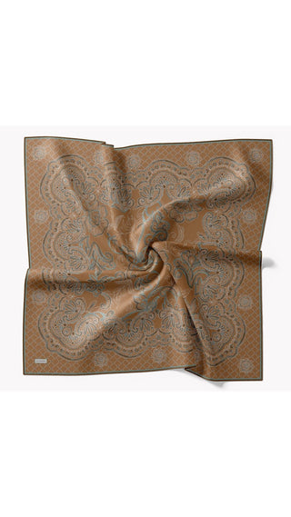 Twill İpek Eşarp Floral Paisley Taba - Twill İpek Eşarp - | Silk Home