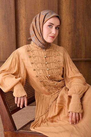 Twill İpek Eşarp Floral Paisley Taba - Twill İpek Eşarp - | Silk Home