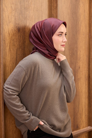 Twill İpek Eşarp Fluid Lines Bordo - Twill İpek Eşarp - | Silk Home
