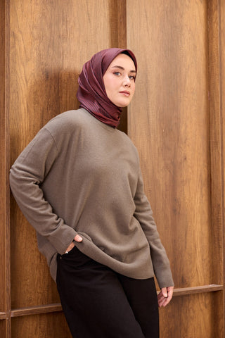 Twill İpek Eşarp Fluid Lines Bordo - Twill İpek Eşarp - | Silk Home