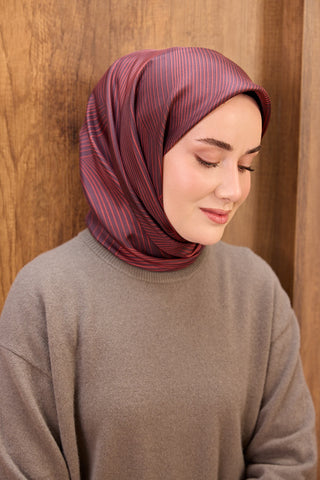 Twill İpek Eşarp Fluid Lines Bordo - Twill İpek Eşarp - | Silk Home