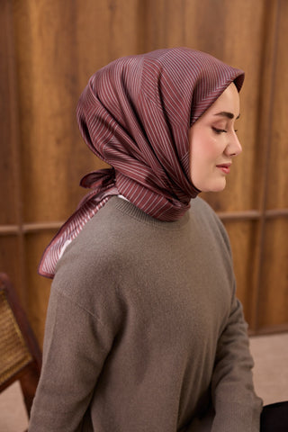 Twill İpek Eşarp Fluid Lines Şarabi - Twill İpek Eşarp - | Silk Home