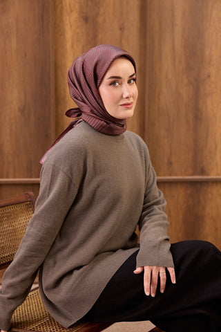 Twill İpek Eşarp Fluid Lines Şarabi - Twill İpek Eşarp - | Silk Home