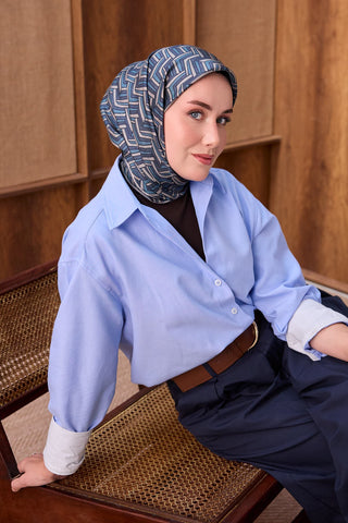 Twill İpek Eşarp Geometric Pattern Gece Mavisi - Twill İpek Eşarp - | Silk Home