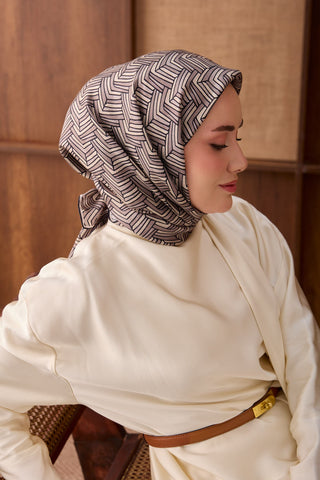 Twill İpek Eşarp Geometric Pattern Gri - Twill İpek Eşarp - | Silk Home