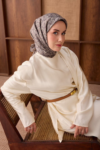 Twill İpek Eşarp Geometric Pattern Gri - Twill İpek Eşarp - | Silk Home