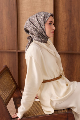 Twill İpek Eşarp Geometric Pattern Gri - Twill İpek Eşarp - | Silk Home