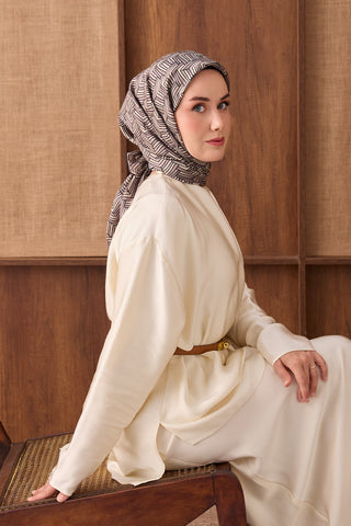 Twill İpek Eşarp Geometric Pattern Gri - Twill İpek Eşarp - | Silk Home