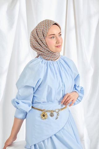Twill İpek Eşarp Geometric Pattern Kahverengi - Twill İpek Eşarp - | Silk Home