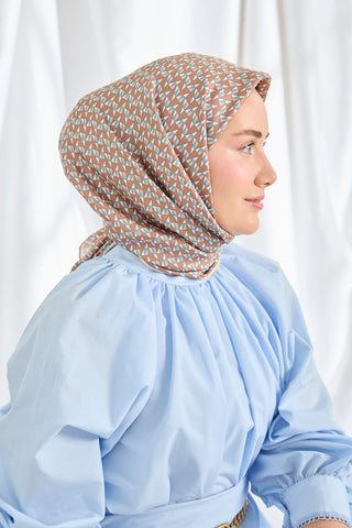 Twill İpek Eşarp Geometric Pattern Kahverengi - Twill İpek Eşarp - | Silk Home