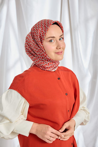 Twill İpek Eşarp Geometric Pattern Kırmızı