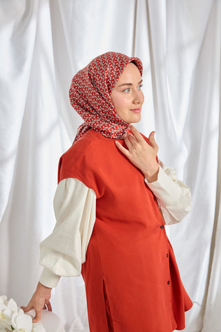 Twill İpek Eşarp Geometric Pattern Kırmızı