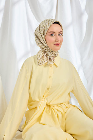 Twill İpek Eşarp Geometric Pattern Krem