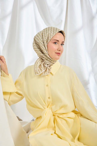 Twill İpek Eşarp Geometric Pattern Krem