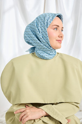 Twill İpek Eşarp Geometric Pattern Mavi