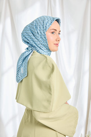 Twill İpek Eşarp Geometric Pattern Mavi