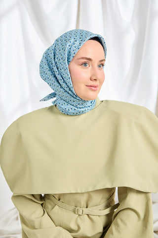 Twill İpek Eşarp Geometric Pattern Mavi