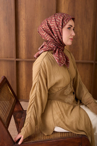 Twill İpek Eşarp Geometric Pattern Şarabi - Twill İpek Eşarp - | Silk Home
