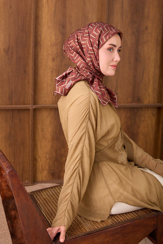 Twill İpek Eşarp Geometric Pattern Şarabi - Twill İpek Eşarp - | Silk Home