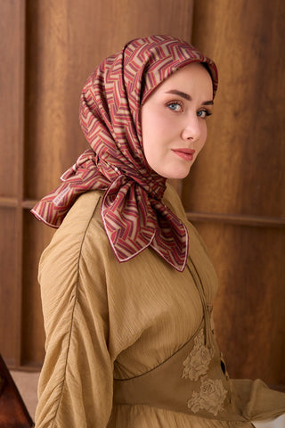 Twill İpek Eşarp Geometric Pattern Şarabi - Twill İpek Eşarp - | Silk Home