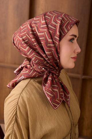 Twill İpek Eşarp Geometric Pattern Şarabi - Twill İpek Eşarp - | Silk Home
