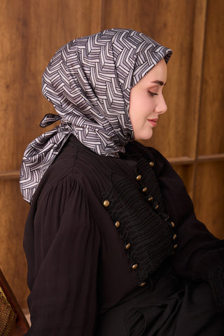 Twill İpek Eşarp Geometric Pattern Siyah - Twill İpek Eşarp - | Silk Home