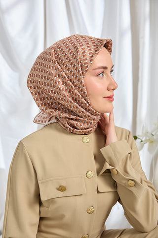 Twill İpek Eşarp Geometric Pattern Sütlü Kahve - Twill İpek Eşarp - | Silk Home