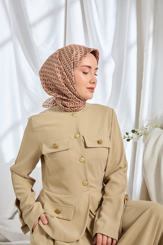 Twill İpek Eşarp Geometric Pattern Sütlü Kahve - Twill İpek Eşarp - | Silk Home
