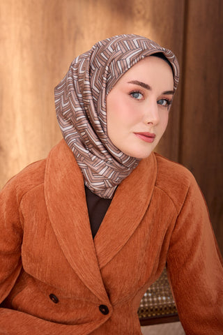 Twill İpek Eşarp Geometric Pattern Sütlü Kahve - Twill İpek Eşarp - | Silk Home