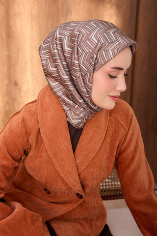 Twill İpek Eşarp Geometric Pattern Sütlü Kahve - Twill İpek Eşarp - | Silk Home