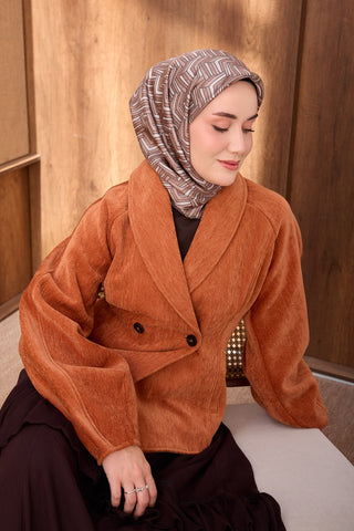 Twill İpek Eşarp Geometric Pattern Sütlü Kahve - Twill İpek Eşarp - | Silk Home