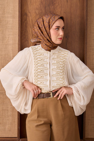 Twill İpek Eşarp Geometric Pattern Taba - Twill İpek Eşarp - | Silk Home