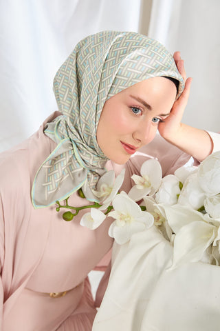 Twill İpek Eşarp Geometrik Gri