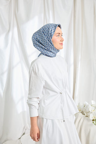 Twill İpek Eşarp Geometrik İndigo