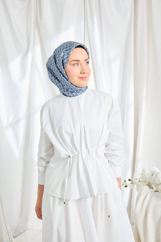 Twill İpek Eşarp Geometrik İndigo