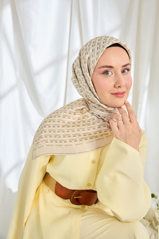 Twill İpek Eşarp Geometrik Krem