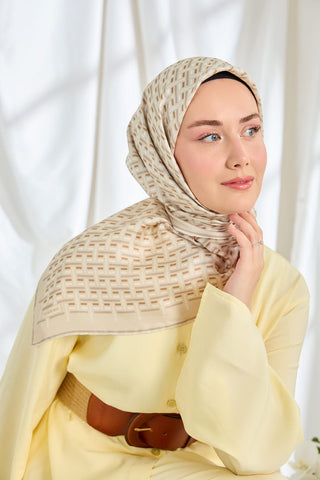 Twill İpek Eşarp Geometrik Krem