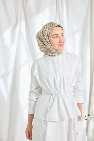 Twill İpek Eşarp Geometrik Küf Yeşili