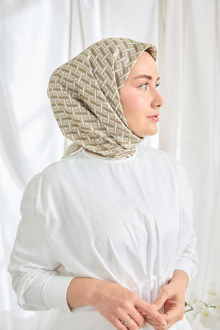 Twill İpek Eşarp Geometrik Küf Yeşili
