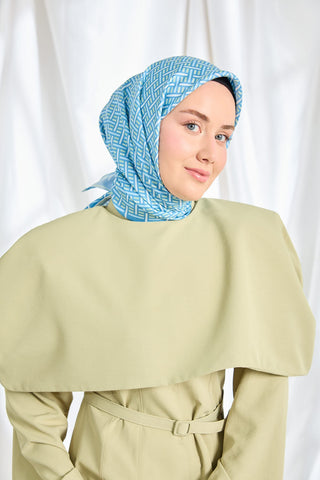 Twill İpek Eşarp Geometrik Mavi