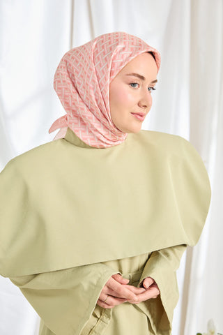 Twill İpek Eşarp Geometrik Pembe