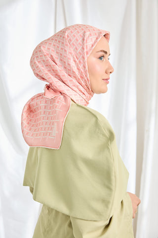 Twill İpek Eşarp Geometrik Pembe